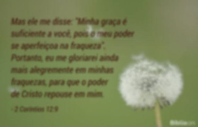 Mas ele me disse: ‘Minha graça é suficiente a você, pois o meu poder se aperfeiçoa na fraqueza’. Portanto, eu me gloriarei ainda mais alegremente em minhas fraquezas, para que o poder de Cristo repouse em mim. 2 Coríntios 12:9
