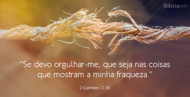 Se devo orgulhar-me, que seja nas coisas que mostram a minha fraqueza. 2 Coríntios 11:30