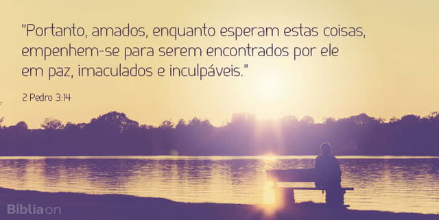 Portanto, amados, enquanto esperam estas coisas, empenhem-se para serem encontrados por ele em paz, imaculados e inculpáveis. 2 Pedro 3:14