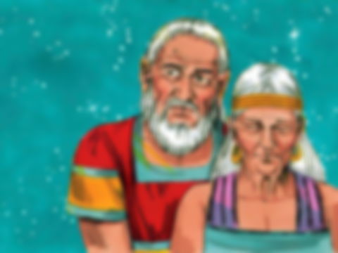 Imagem de Abraao e Sara velhos, fundo com o céu estrelado
