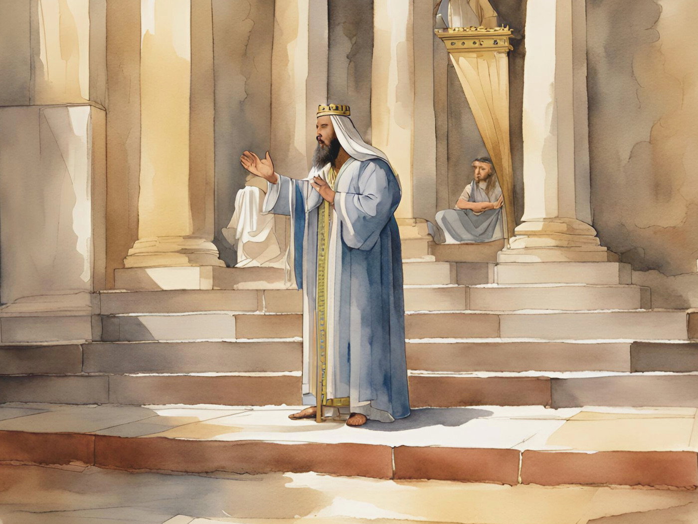King Solomon praying at the Temple in Jerusalem