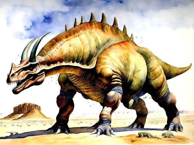 A large, powerful herbivorous animal resembling a dinosaur