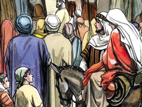 Sin alojamiento - José y María buscan hospedaje, pero no había lugar en la ciudad de Belén para recibir al bebé Jesús