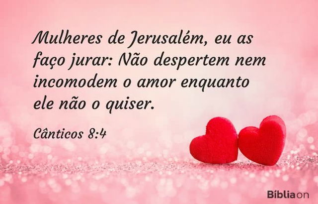 Mulheres de Jerusalém, eu as faço jurar: Não despertem nem incomodem o amor enquanto ele não o quiser. Cânticos 8:4