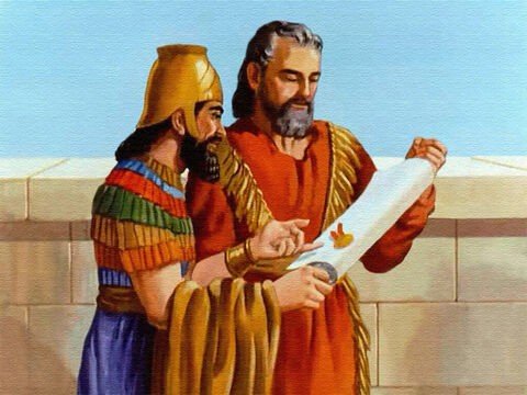 Imagem de Daniel e o rei Dario com o novo decreto nas mãos