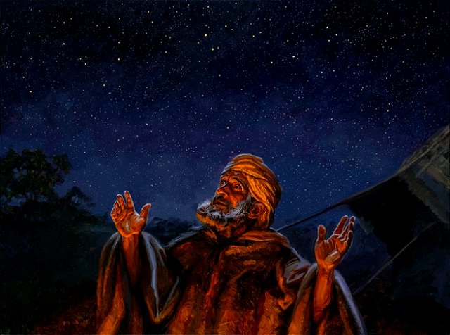 Imagem de Abraão olhando para o céu estrelado - promessa, aliança com Deus