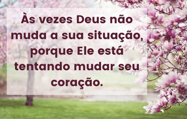 Imagem árvores floridas num gramado - às vezes Deus não muda a sua situação, porque Ele está tentando mudar seu coração