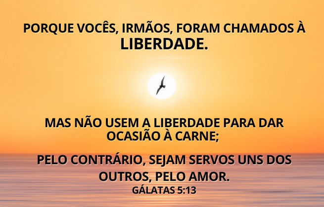 Irmãos vocês foram chamados à liberdade, mas não usem a liberdade para dar lugar a carne - Gálatas 5:13