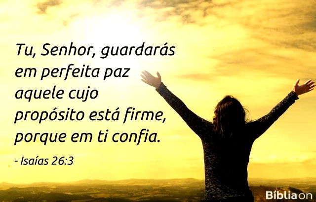 Tu, Senhor, guardarás em perfeita paz aquele cujo propósito está firme, porque em ti confia. Isaías 26:3