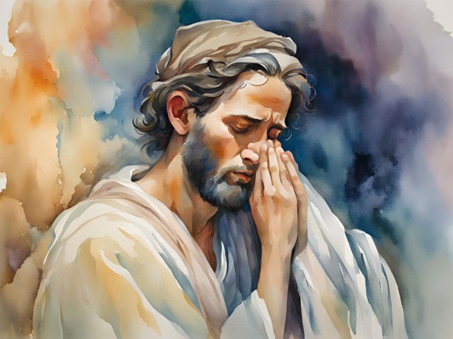 Imagen generada por IA - Representación de Jabes con la cabeza inclinada en oración