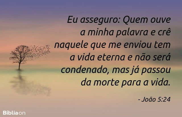 Eu asseguro: Quem ouve a minha palavra e crê naquele que me enviou tem a vida eterna e não será condenado, mas já passou da morte para a vida. João 5:24