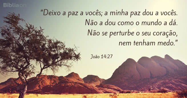 Deixo a paz a vocês; a minha paz dou a vocês. Não a dou como o mundo a dá. Não se perturbe o seu coração, nem tenham medo. João 14:27