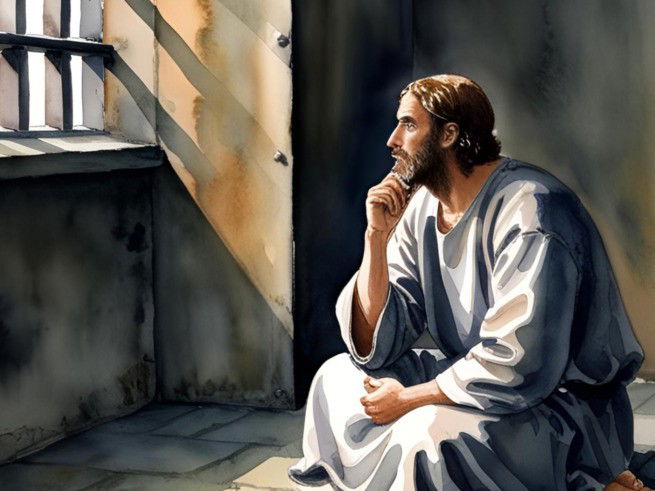 Ilustración de Juan preso en la isla de Patmos