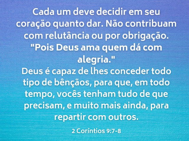 2 Coríntios 9:7-8 - Deus ama quem dá com alegria - Versículo sobre fundo azul