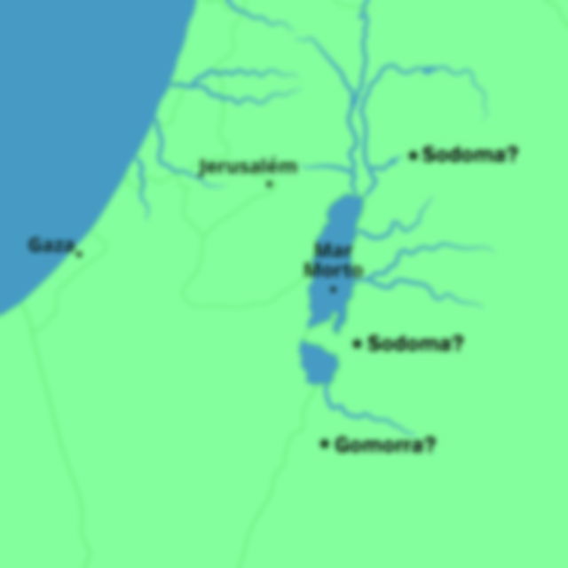 Mapa com as possíveis localizações das cidades de Sodoma e Gomorra