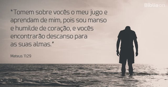 Tomem sobre vocês o meu jugo e aprendam de mim, pois sou manso e humilde de coração, e vocês encontrarão descanso para as suas almas. Mateus 11:29