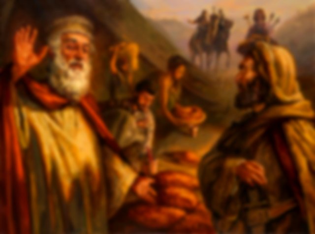 Imagem de Abraão e Melquisedeque - pão e vinho sobre a mesa