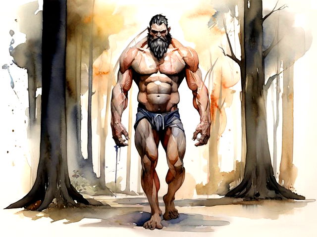 A brave, strong, and powerful man, endowed with great stature and wickedness.