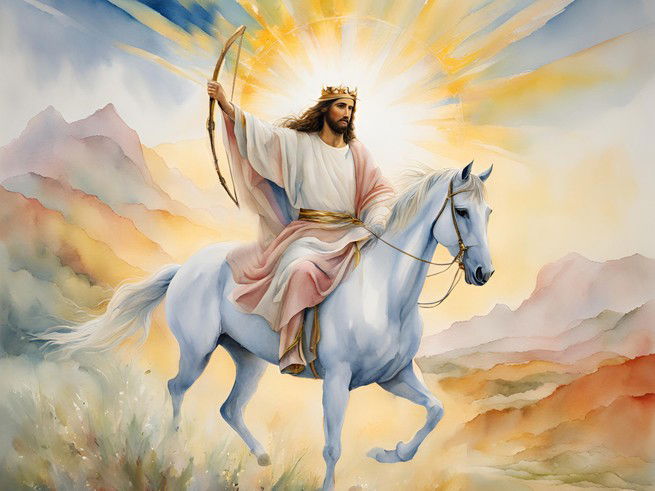 Representación del jinete del Apocalipsis en el caballo blanco