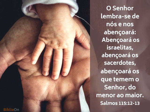 O Senhor abençoará os que o temem, do menor ao maior. Salmos 115:12-13 - Imagem mão de um bebê sobre mão adulto