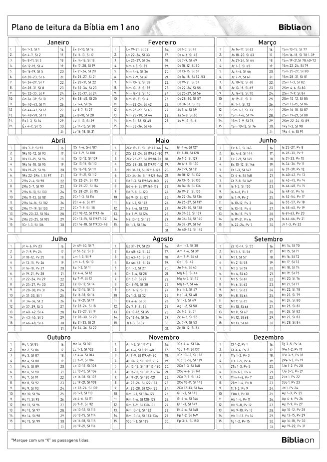 Plano de leitura da Bíblia em 1 ano - de Gênesis a Apocalipse