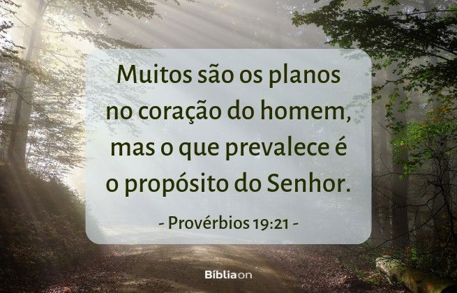 Muitos são os planos no coração do homem, mas o que prevalece é o propósito do Senhor. Provérbios 19:21