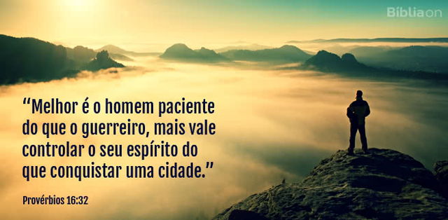 Melhor é o homem paciente do que o guerreiro, mais vale controlar o seu espírito do que conquistar uma cidade. Provérbios 16:32