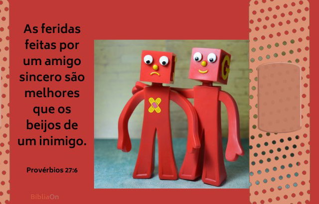 As feridas feitas por um amigo são melhores... Provérbios 27:6 - Imagem ilustração vermelha com curativo