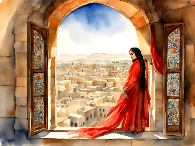 Imagem representativa de Raabe com lenço vermelho- fuga de Jericó - Imagem gerada com IA