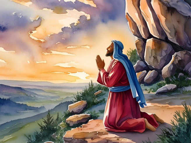 Representación de Job orando a Dios