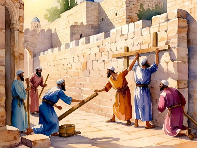 Resumen del libro de Nehemías: Representación de la reconstrucción del muro de Jerusalén