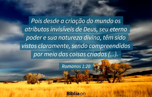 Pois desde a criação do mundo os atributos invisíveis de Deus, seu eterno poder e sua natureza divina, têm sido vistos claramente, sendo compreendidos por meio das coisas criadas (...). Romanos 1:20