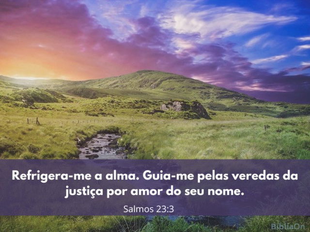 Paisagem de fundo natureza, pôr do sol, rio - Versículo Salmo 23:3