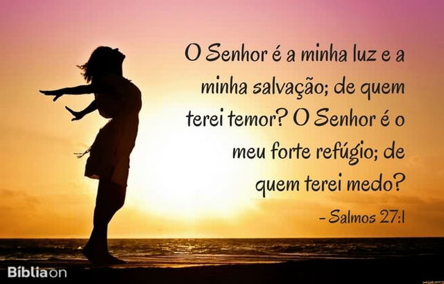 O Senhor é a minha luz e a minha salvação; de quem terei temor? O Senhor é o meu forte refúgio; de quem terei medo? Salmos 27:1