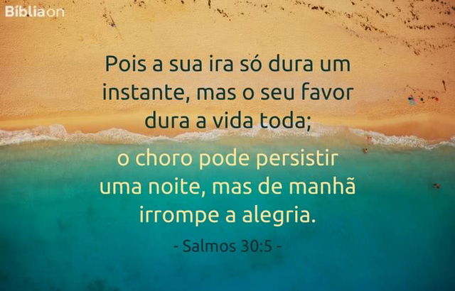 Pois a sua ira só dura um instante, mas o seu favor dura a vida toda; o choro pode persistir uma noite, mas de manhã irrompe a alegria. Salmos 30:5