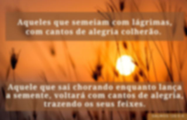 Aqueles que semeiam com lágrimas, com cantos de alegria colherão.  Aquele que sai chorando enquanto lança a semente, voltará com cantos de alegria, trazendo os seus feixes. - Salmo 125:5-6