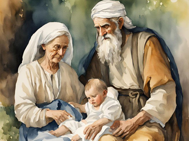 Representación de Sara, Abraham y su hijo, Isaac