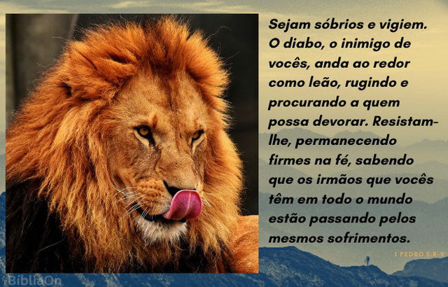 Imagem leão - Versículo 1 Pedro 5:8-9 - Sede sóbrios e vigilantes...